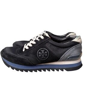 Tory Burch Black Suede Sawtooth Logo Platform Sneakers Womens Size 6M 6098 A19